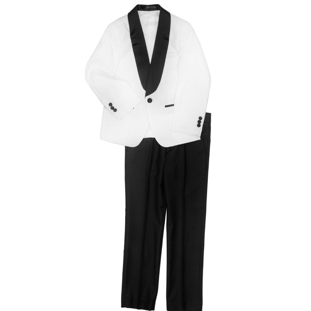 Boys White & Black Tuxedo Suit- Set