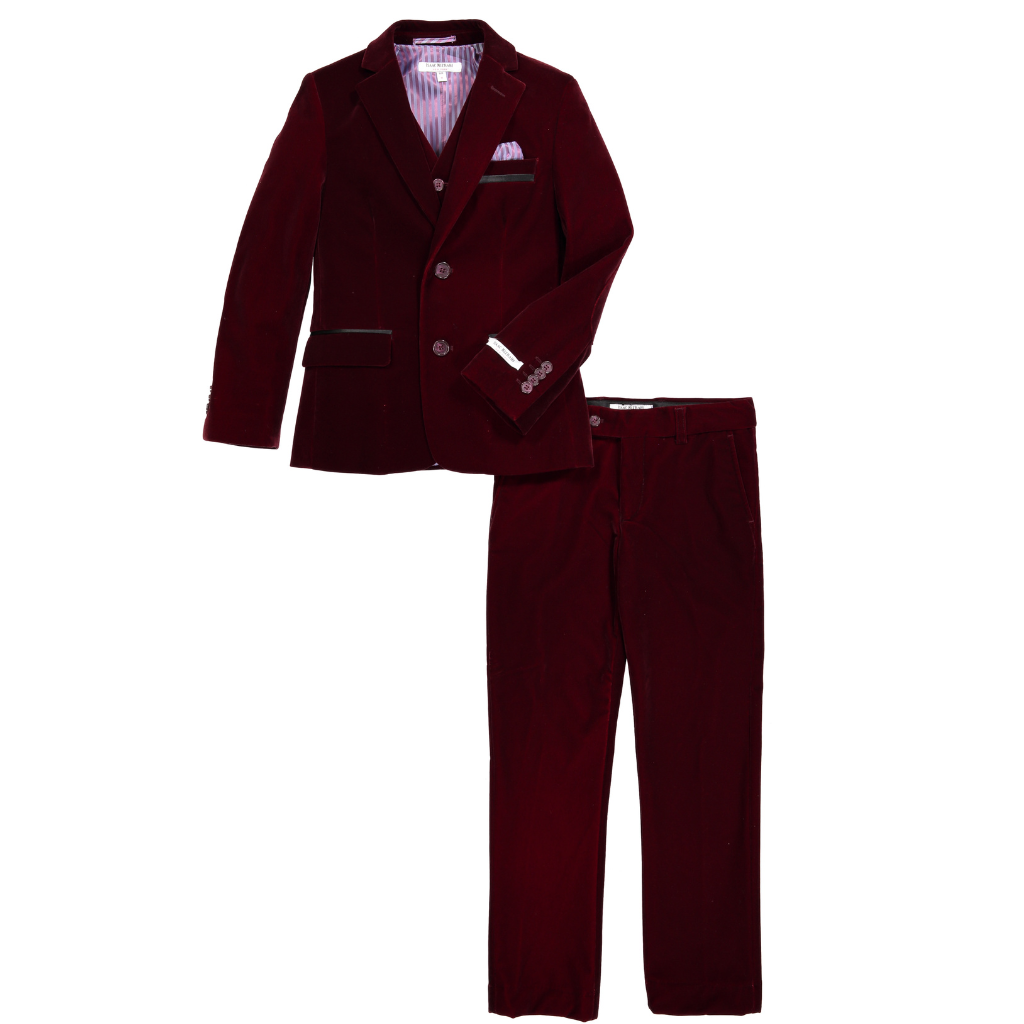 Boys Emerald Green Velvet Suit Set Blazer & Dress Pants