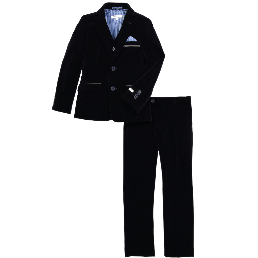 Boys Emerald Green Velvet Suit Set Blazer & Dress Pants