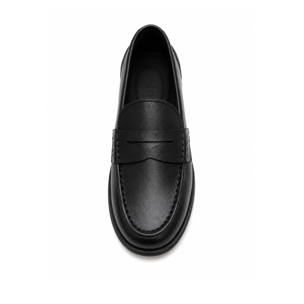 Boys Classic Black Penny Loafers Slip-On Dress Shoes