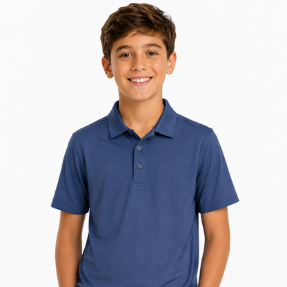 Boys' Performance Textured Polo Shirt – Slate Blue