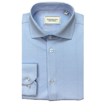 Boys 4-Way Stretch Light Blue Micro Check Dress Shirt