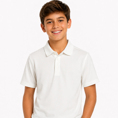 Boy's Performance Textured Polo Shirt – White