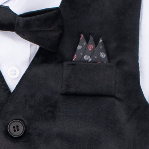 Boys 5-Piece Black Formal Vest Set – Dress Shirt, Vest, Pants, Bow Tie & Pocket Square