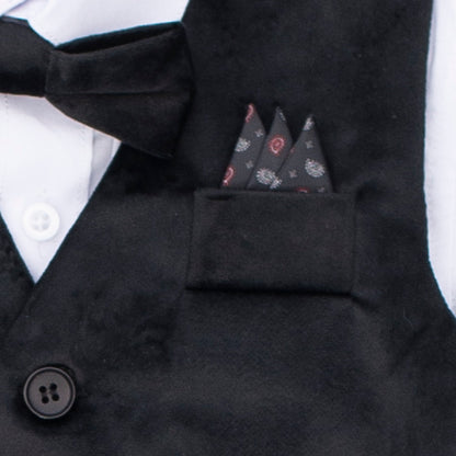 Boys 5-Piece Black Formal Vest Set – Dress Shirt, Vest, Pants, Bow Tie & Pocket Square