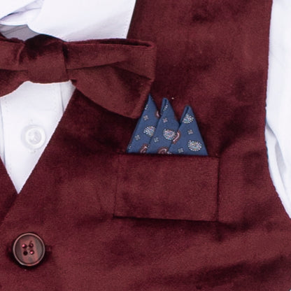 Boys 5-Piece Burgundy Formal Vest Set – Dress Shirt, Vest, Pants, Bow Tie & Pocket Square