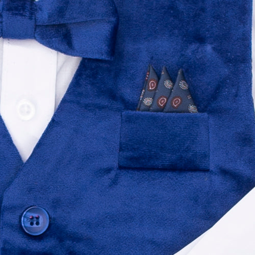 Boys 5-Piece Cobalt Blue Formal Vest Set – Dress Shirt, Vest, Pants, Bow Tie & Pocket Square