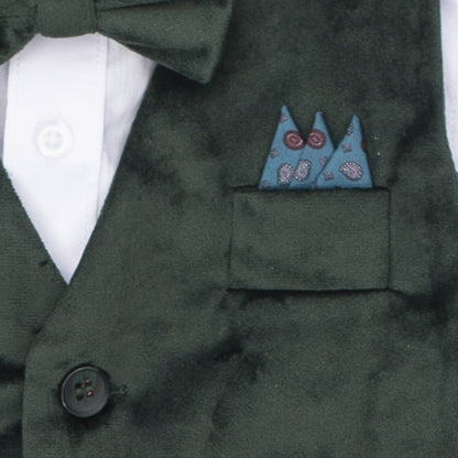 Boys 5-Piece Hunter Green Formal Vest Set – Dress Shirt, Vest, Pants, Bow Tie & Pocket Square